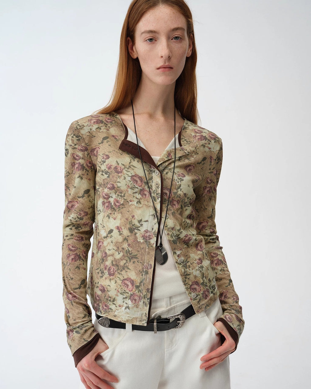 Original Retro Ethnic Print Tencel Merino Wool Blend Shirt "Senna Flower House"