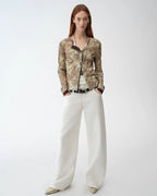 Original Retro Ethnic Print Tencel Merino Wool Blend Shirt "Senna Flower House"