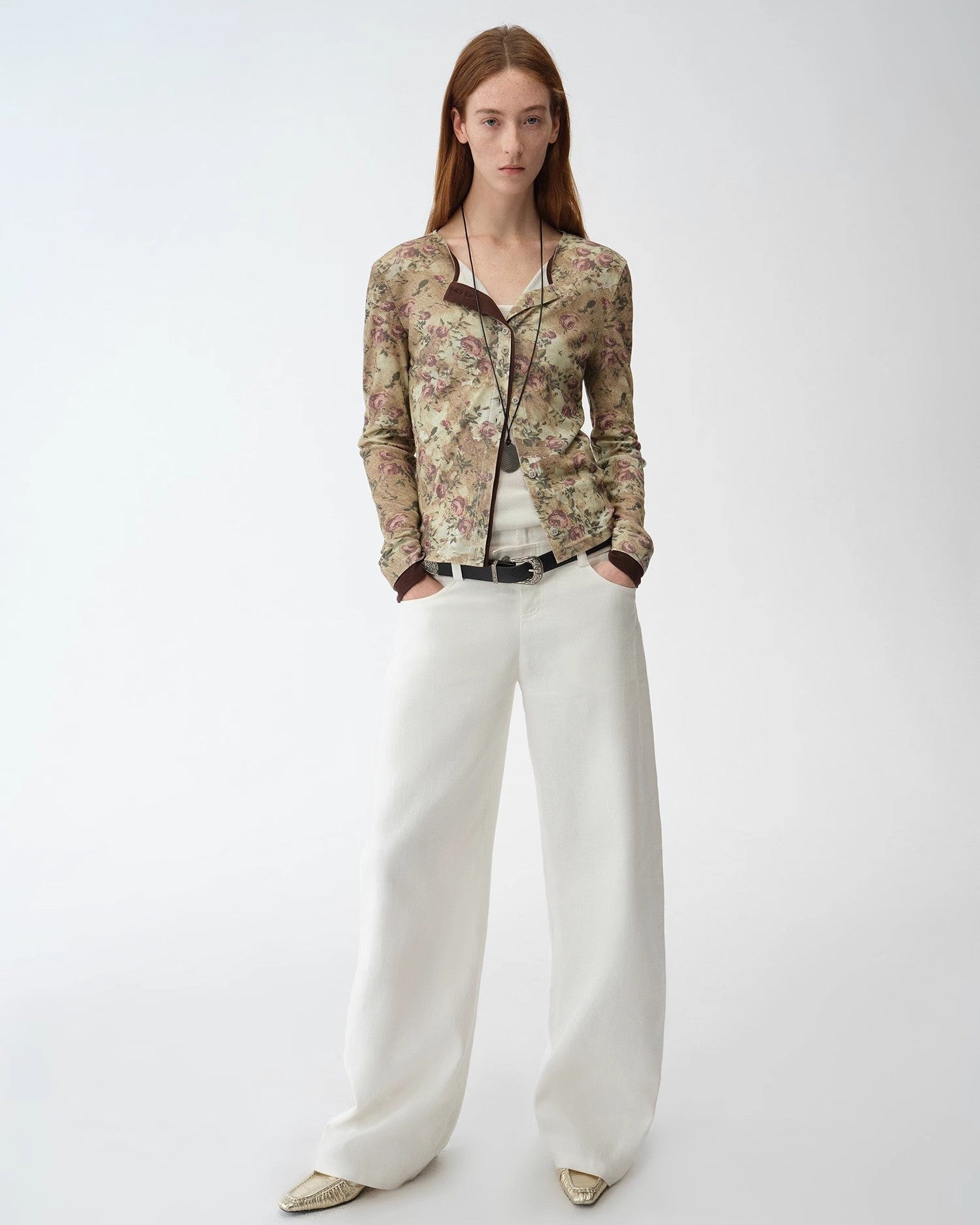Original Retro Ethnic Print Tencel Merino Wool Blend Shirt "Senna Flower House"
