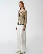 Original Retro Ethnic Print Tencel Merino Wool Blend Shirt "Senna Flower House"