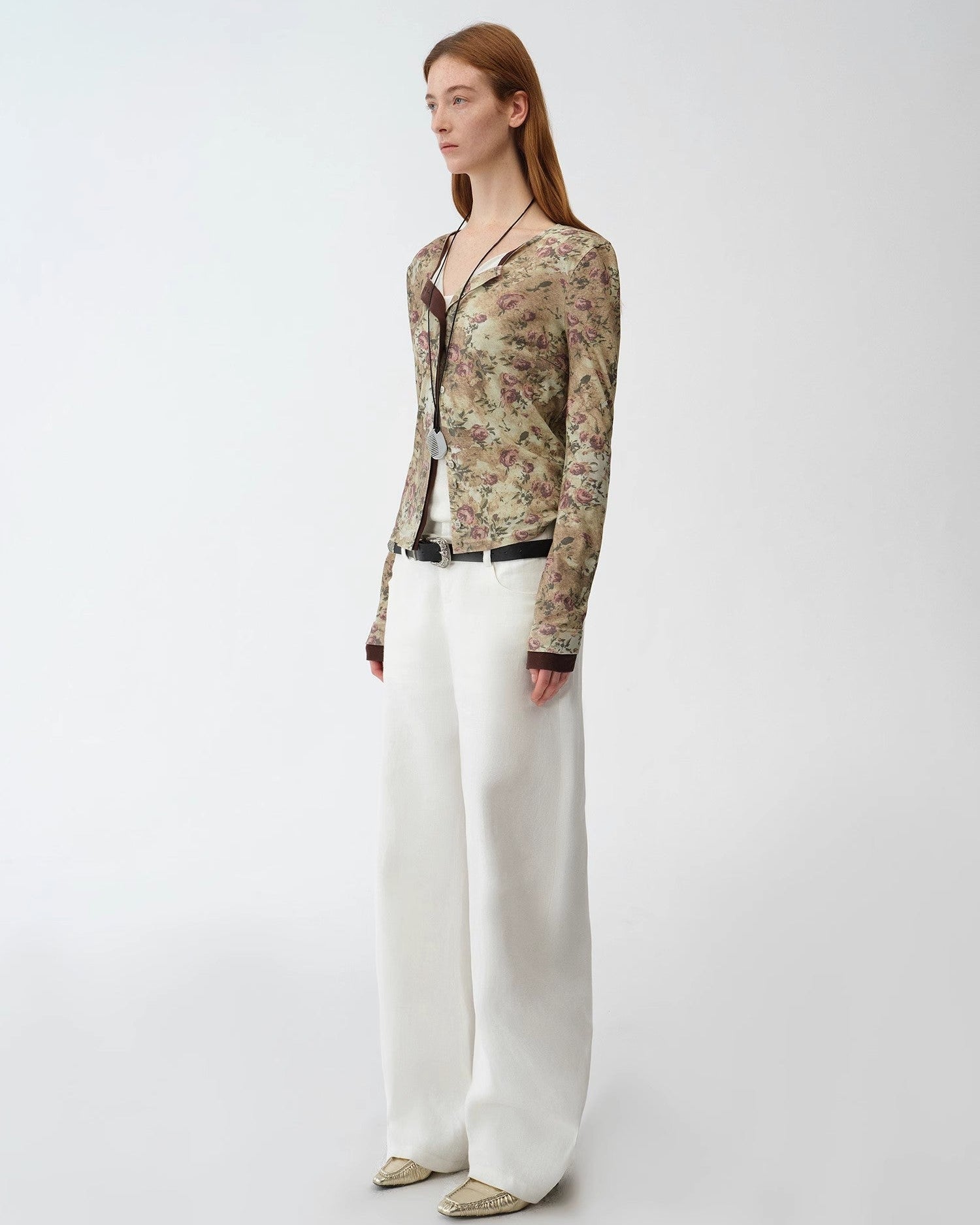 Original Retro Ethnic Print Tencel Merino Wool Blend Shirt "Senna Flower House"