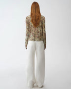 Original Retro Ethnic Print Tencel Merino Wool Blend Shirt "Senna Flower House"