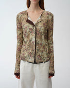 Original Retro Ethnic Print Tencel Merino Wool Blend Shirt "Senna Flower House"