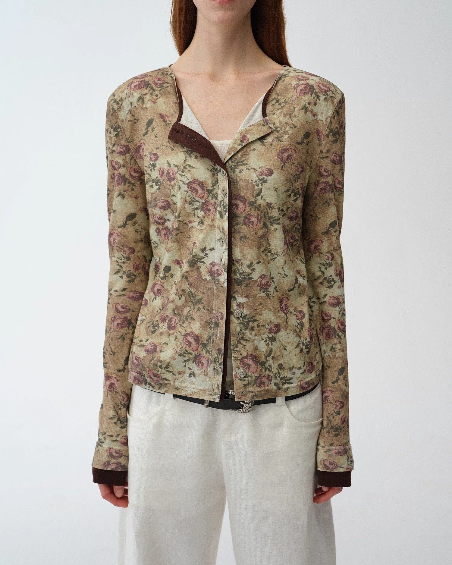 Original Retro Ethnic Print Tencel Merino Wool Blend Shirt "Senna Flower House"
