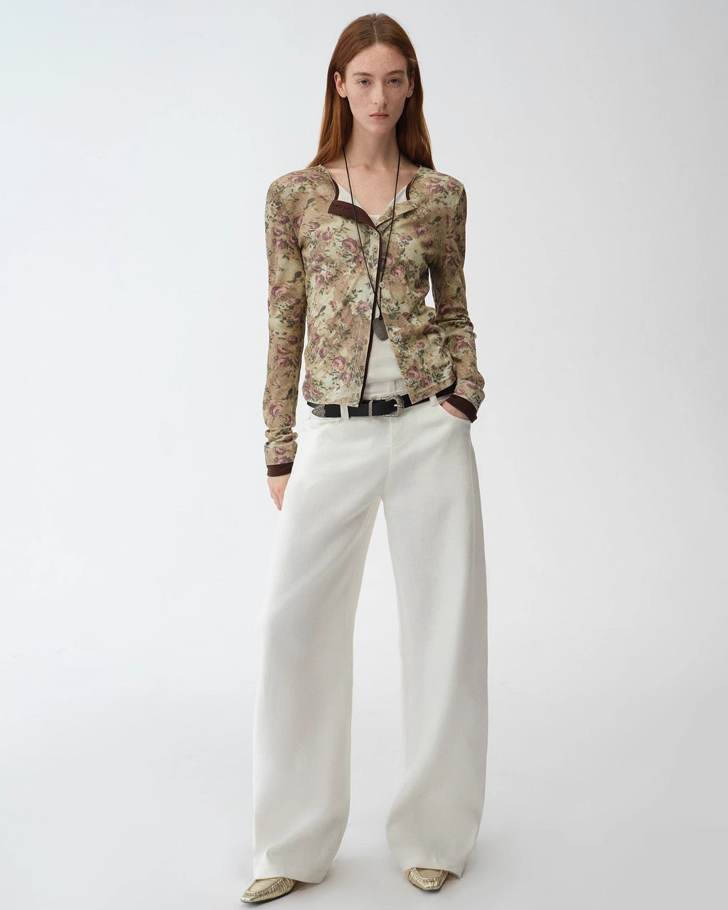 Original Retro Ethnic Print Tencel Merino Wool Blend Shirt "Senna Flower House"