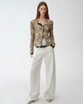 Original Retro Ethnic Print Tencel Merino Wool Blend Shirt "Senna Flower House"