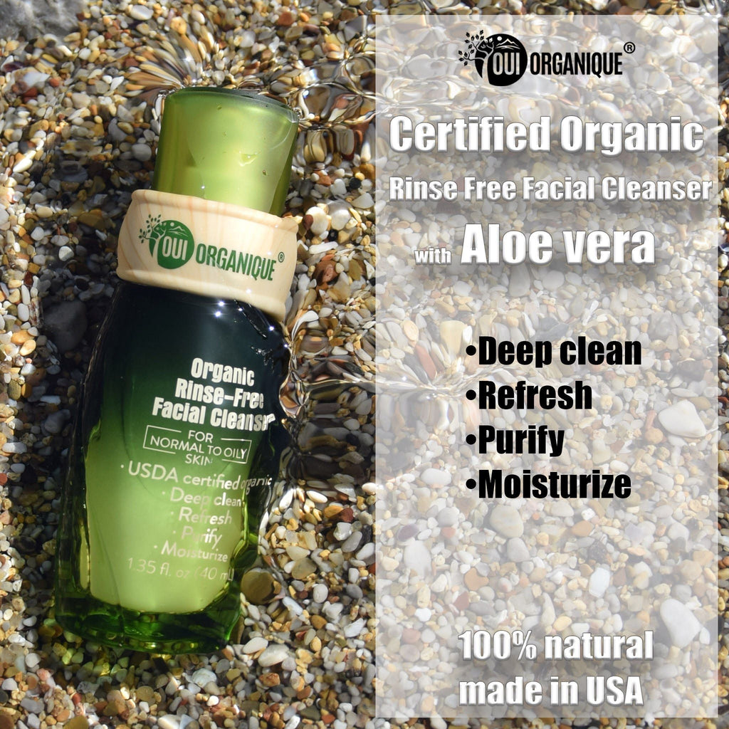 Certified Organic Rinse Free Facial Cleanser | Aloe Vera All-in-One Skin Freshener All Skin Types
