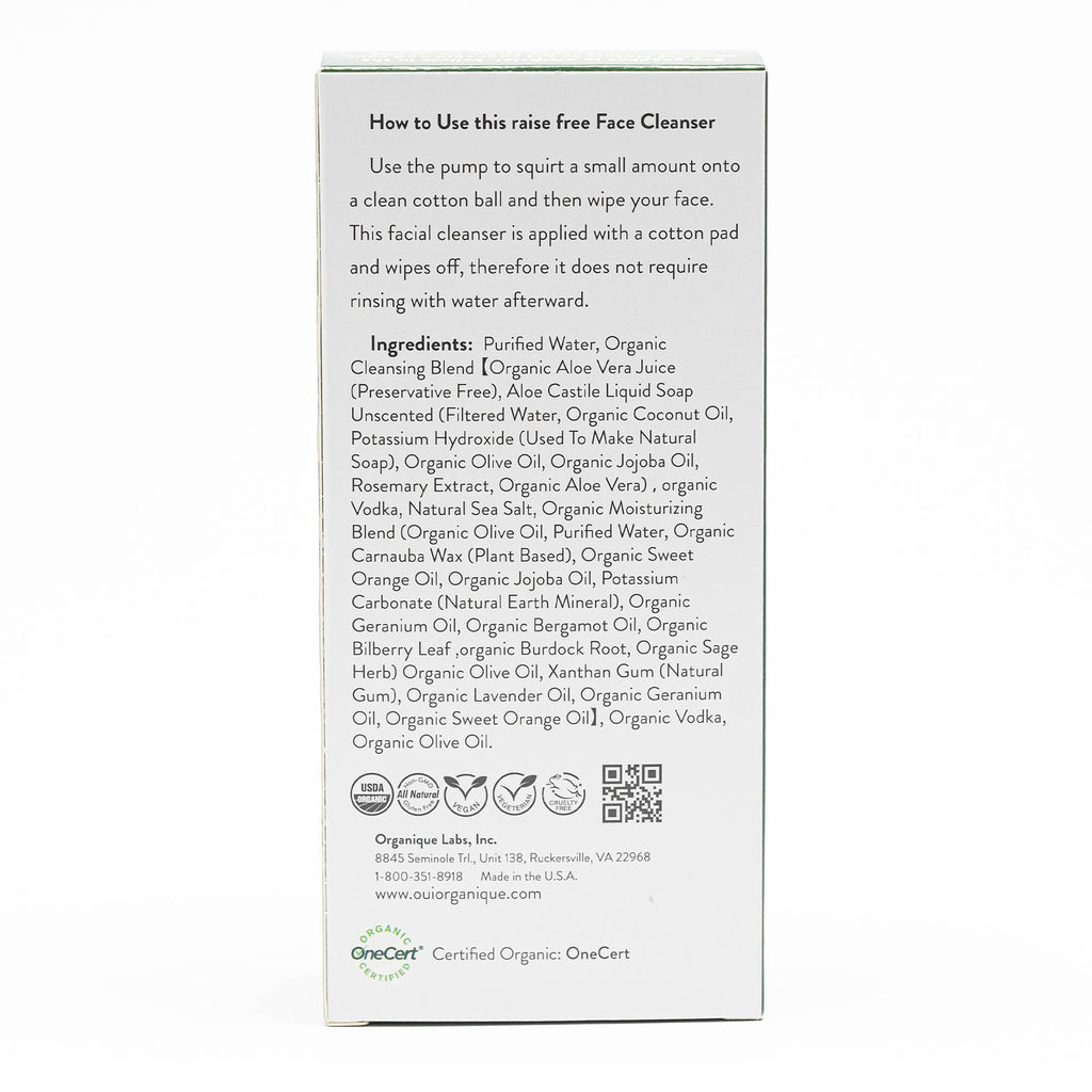 Certified Organic Rinse Free Facial Cleanser | Aloe Vera All-in-One Skin Freshener All Skin Types