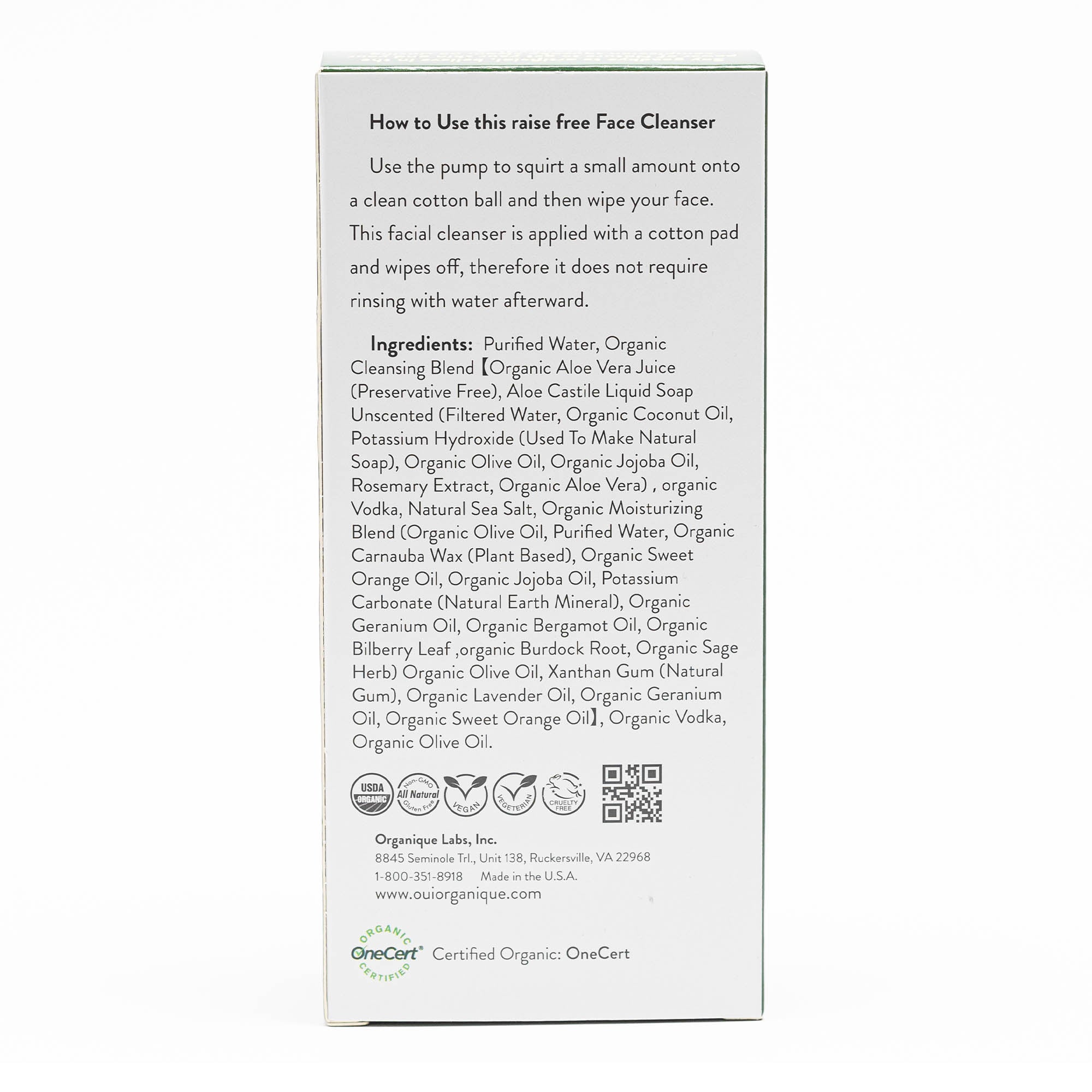 Certified Organic Rinse Free Facial Cleanser | Aloe Vera All-in-One Skin Freshener All Skin Types