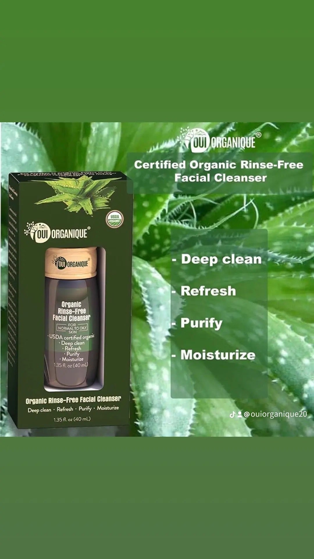 Certified Organic Rinse Free Facial Cleanser | Aloe Vera All-in-One Skin Freshener All Skin Types