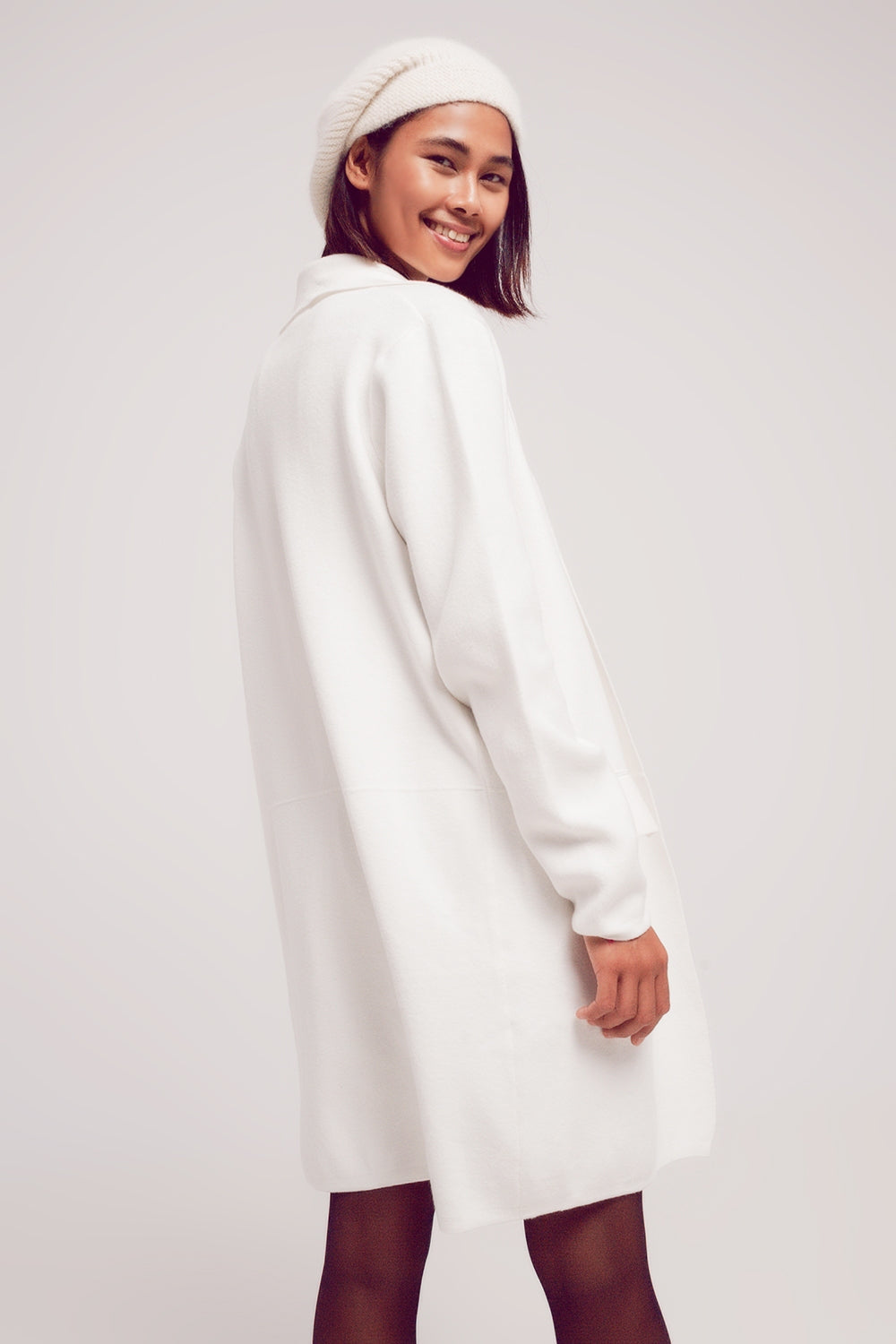 Oversized Collar Maxi Cardigan in Cream