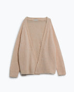 Oversized Fluffy Knit Open Cardigan in White with Rib at Them and Cuffs