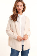 Oversized Fluffy Knit Open Cardigan in White with Rib at Them and Cuffs