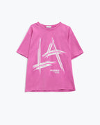 Oversized Fuchsia T-Shirt Printed LA Los Angeles in White and Fuchsia