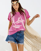 Oversized Fuchsia T-Shirt Printed LA Los Angeles in White and Fuchsia