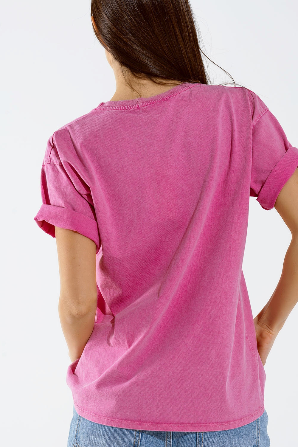 Oversized Fuchsia T-Shirt Printed LA Los Angeles in White and Fuchsia