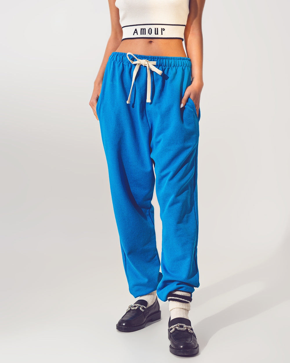 Oversized Jogger with Tie Waist in Blue