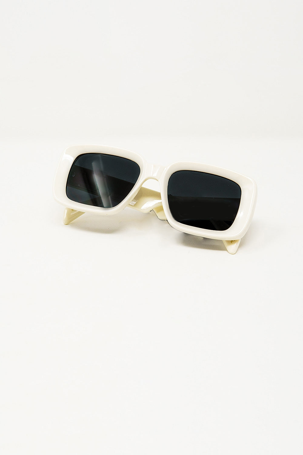 Oversized Rectangular Sunglasses with Wide Frame in White