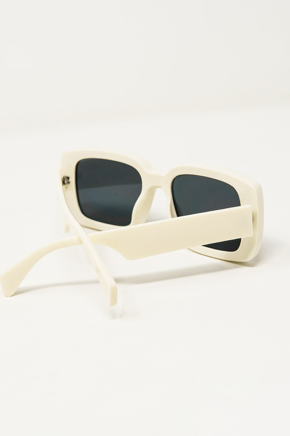Oversized Rectangular Sunglasses with Wide Frame in White