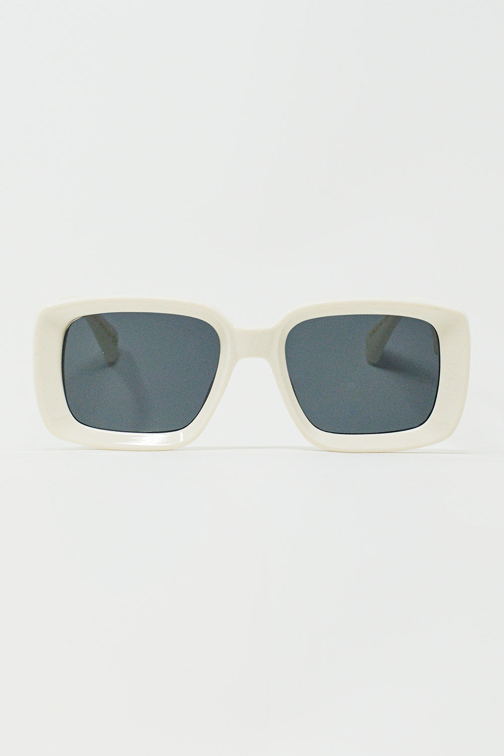 Oversized Rectangular Sunglasses with Wide Frame in White