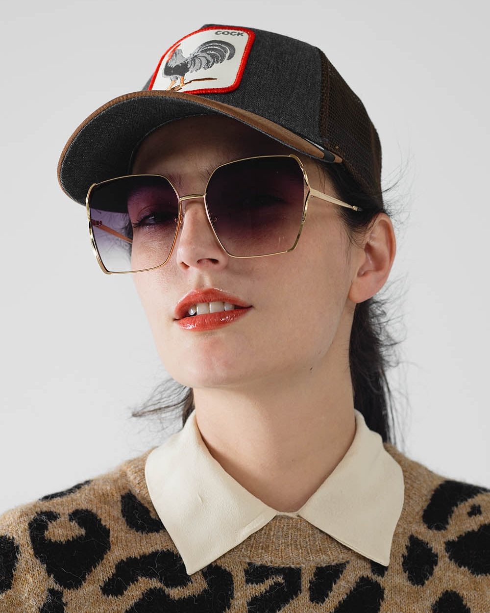 Oversized Square Metal Sunglasses in Black Gradient Lens