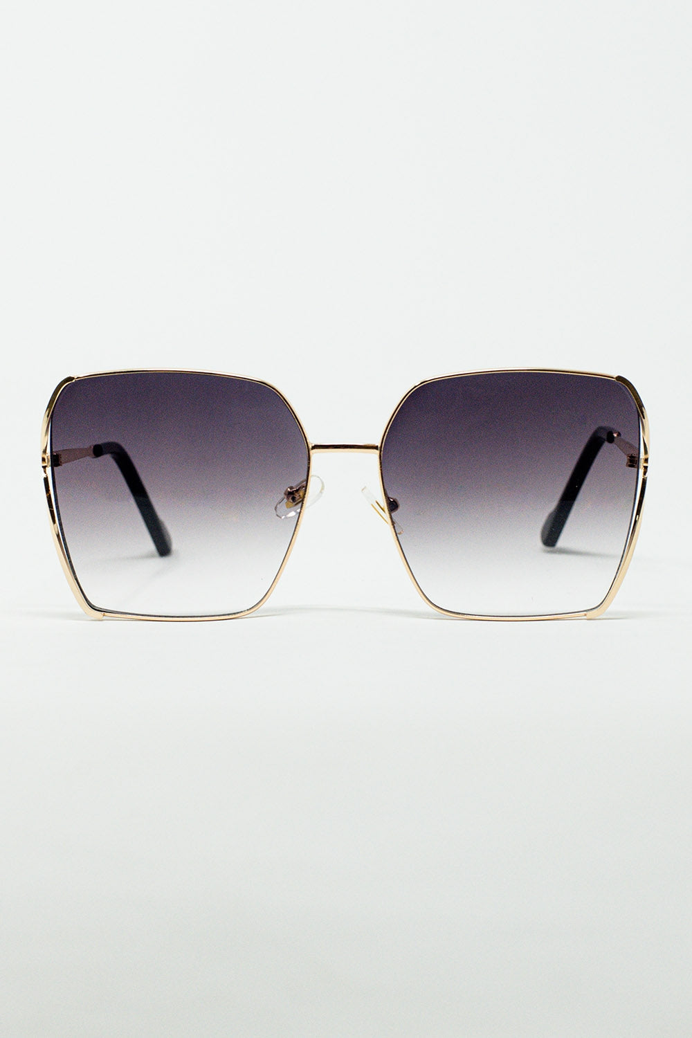 Oversized Square Metal Sunglasses in Black Gradient Lens
