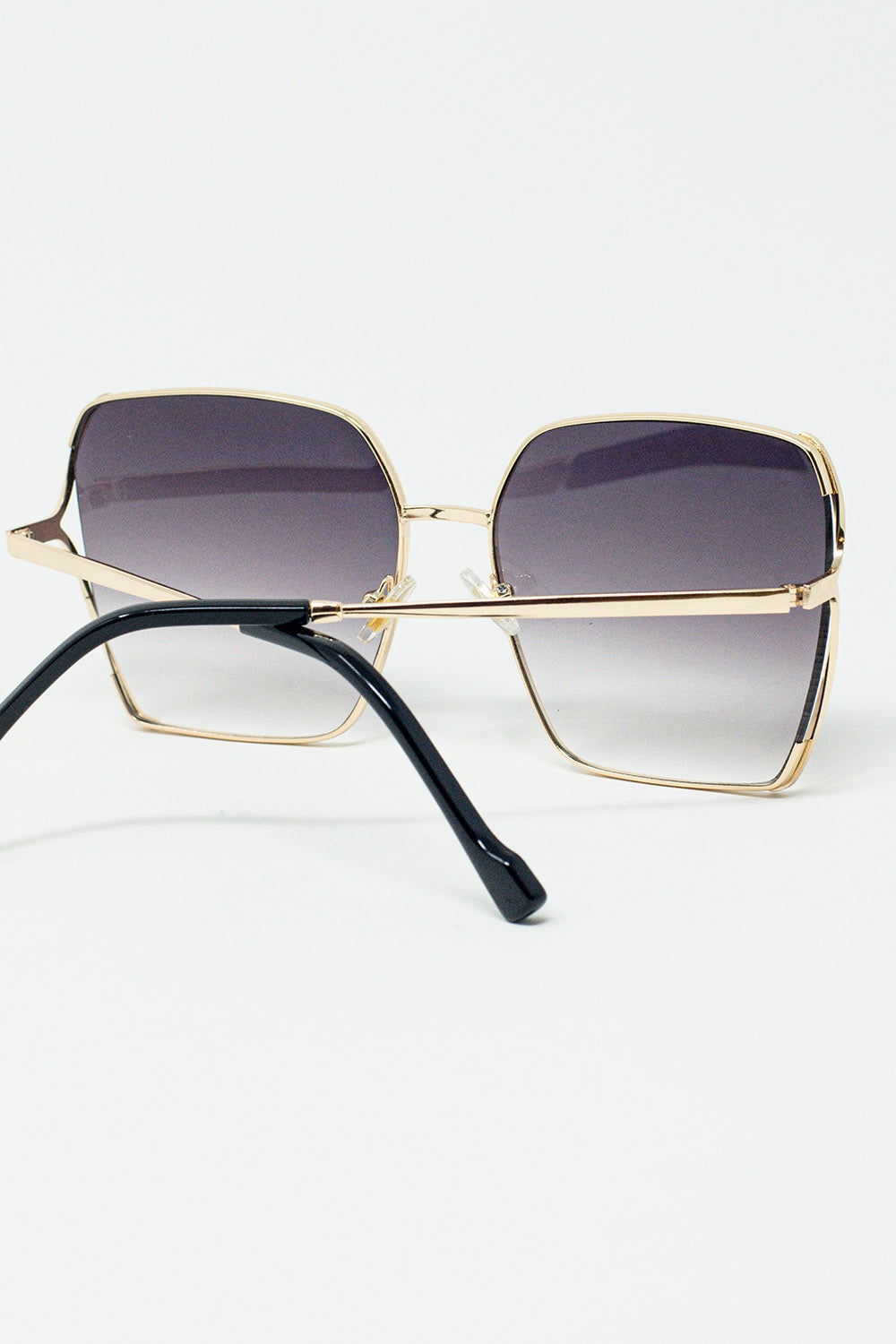 Oversized Square Metal Sunglasses in Black Gradient Lens