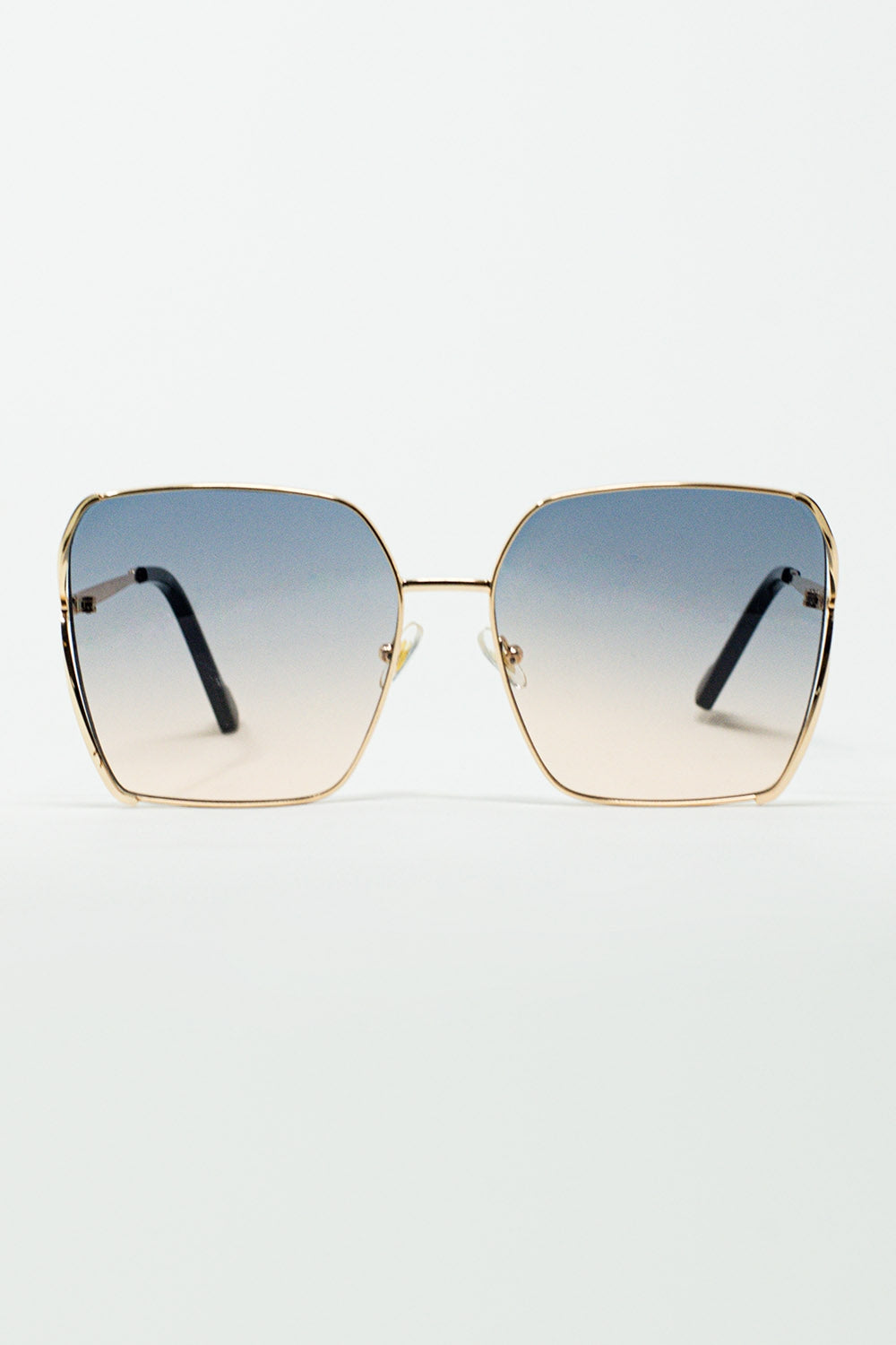 Oversized Square Metal Sunglasses in Blue Gradient Lens