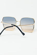 Oversized Square Metal Sunglasses in Blue Gradient Lens
