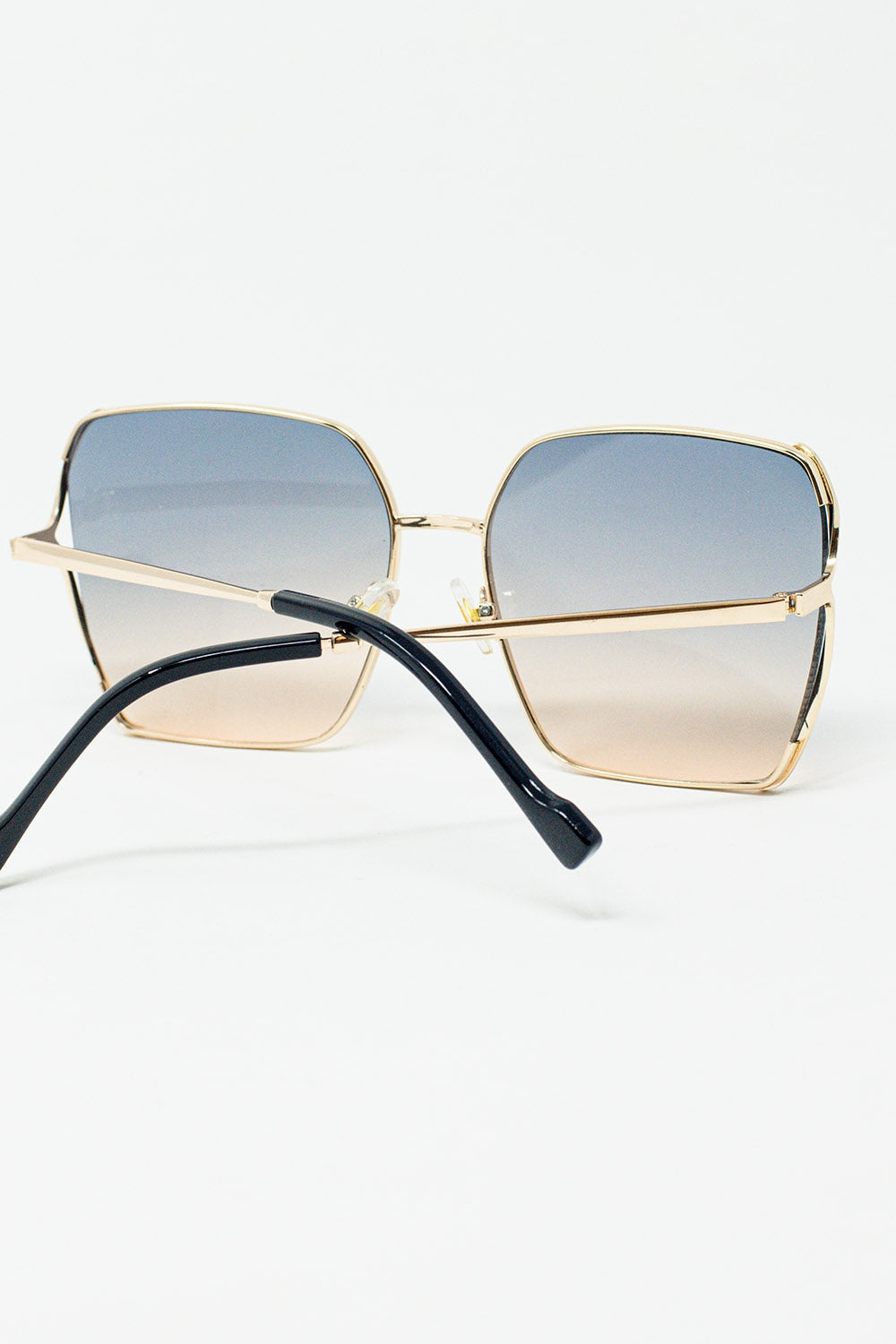 Oversized Square Metal Sunglasses in Blue Gradient Lens