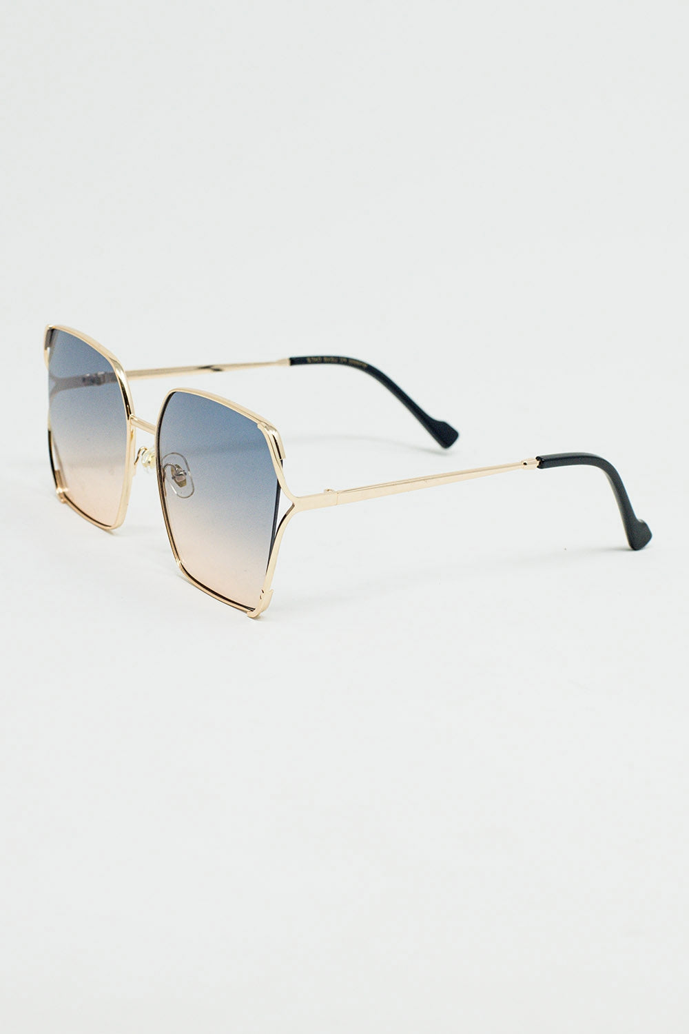 Oversized Square Metal Sunglasses in Blue Gradient Lens