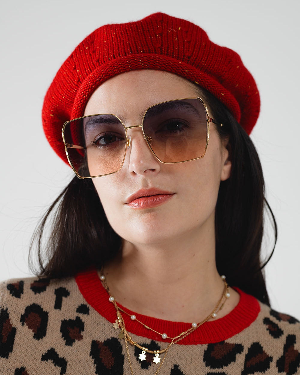 Oversized Square Metal Sunglasses in Blue Gradient Lens