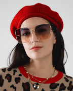 Oversized Square Metal Sunglasses in Blue Gradient Lens
