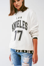 Oversized Sweat with Los Angeles Text in White