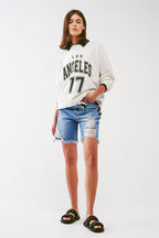 Oversized Sweat with Los Angeles Text in White
