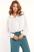 Oversized Tencel Shirt with Balloon Sleeves in White