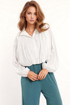 Oversized Tencel Shirt with Balloon Sleeves in White