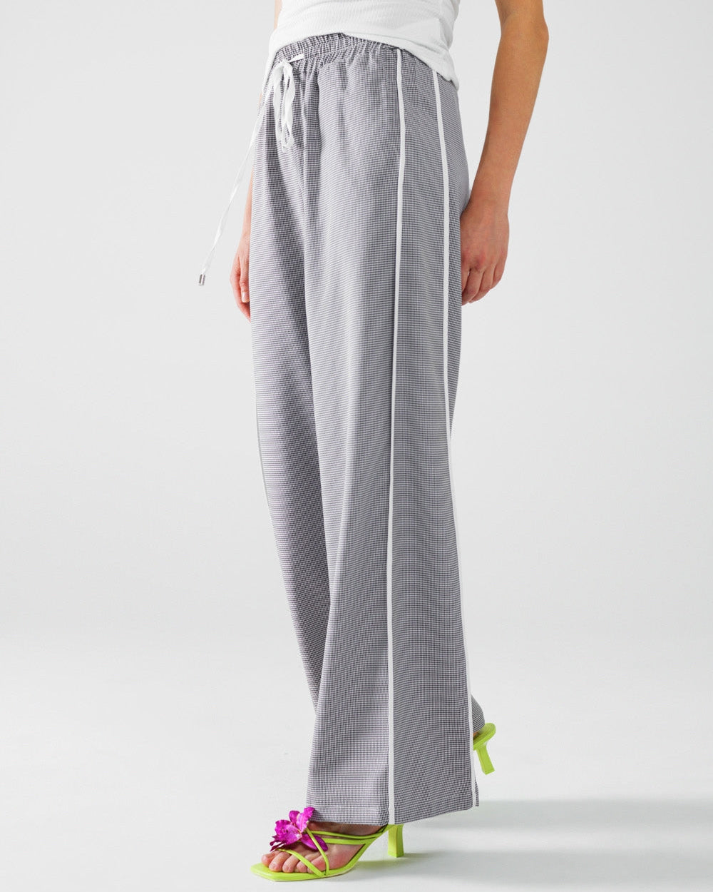 Palazzo Black and White Gingham Pants with Drawstring