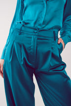 Palazzo Pleated Pants in Turquoise
