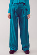 Palazzo Pleated Pants in Turquoise