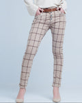 Pants in Beige Check with Button