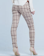 Pants in Beige Check with Button