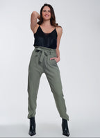 Pants with Tie Waist in Green