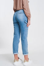 Paperbag Tie Waist Jeans in Light Blue