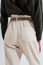 Paperbag Waist Straight Leg Jeans in Cream