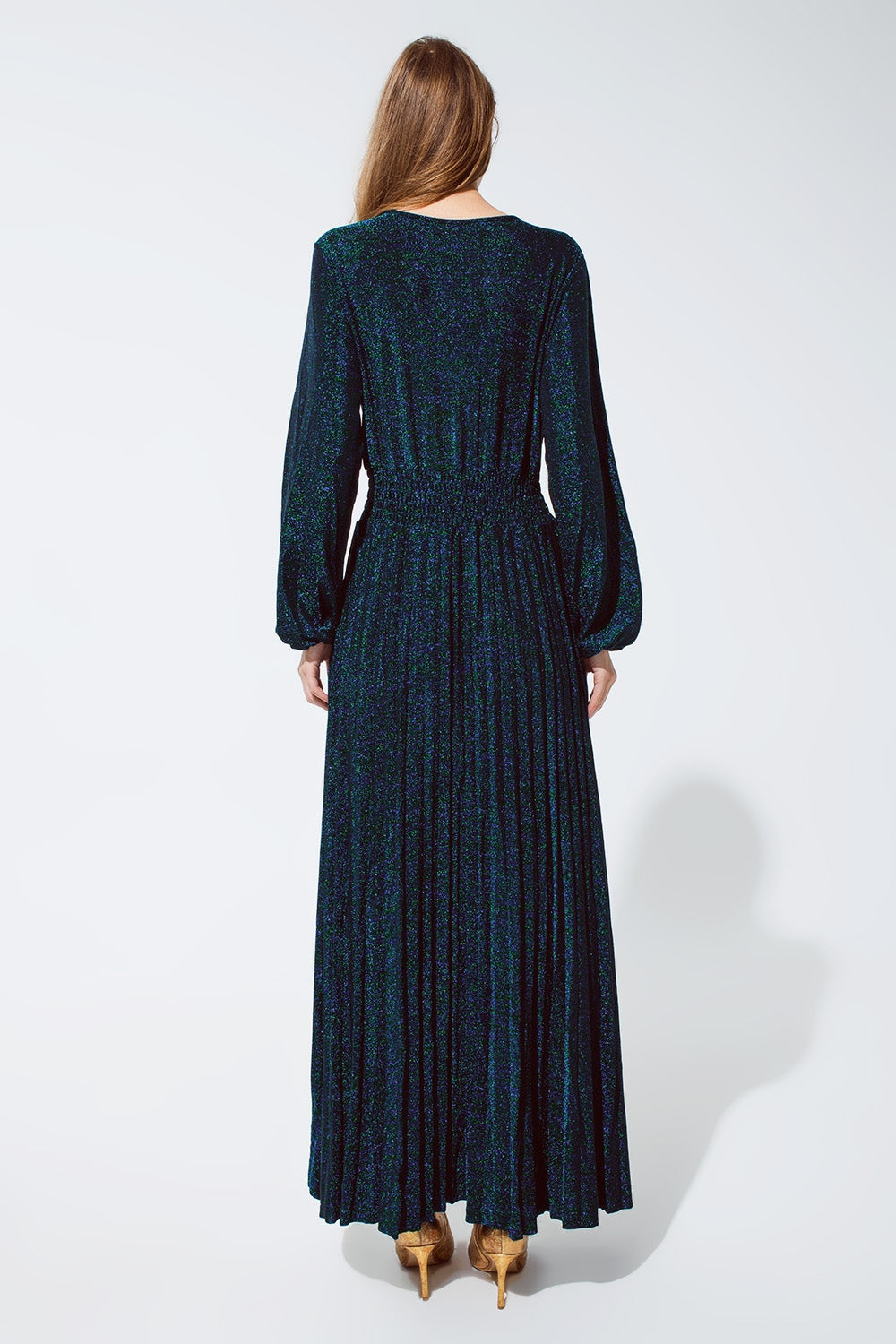 Party Long Sleeve Maxi Dress with Glitter in Green