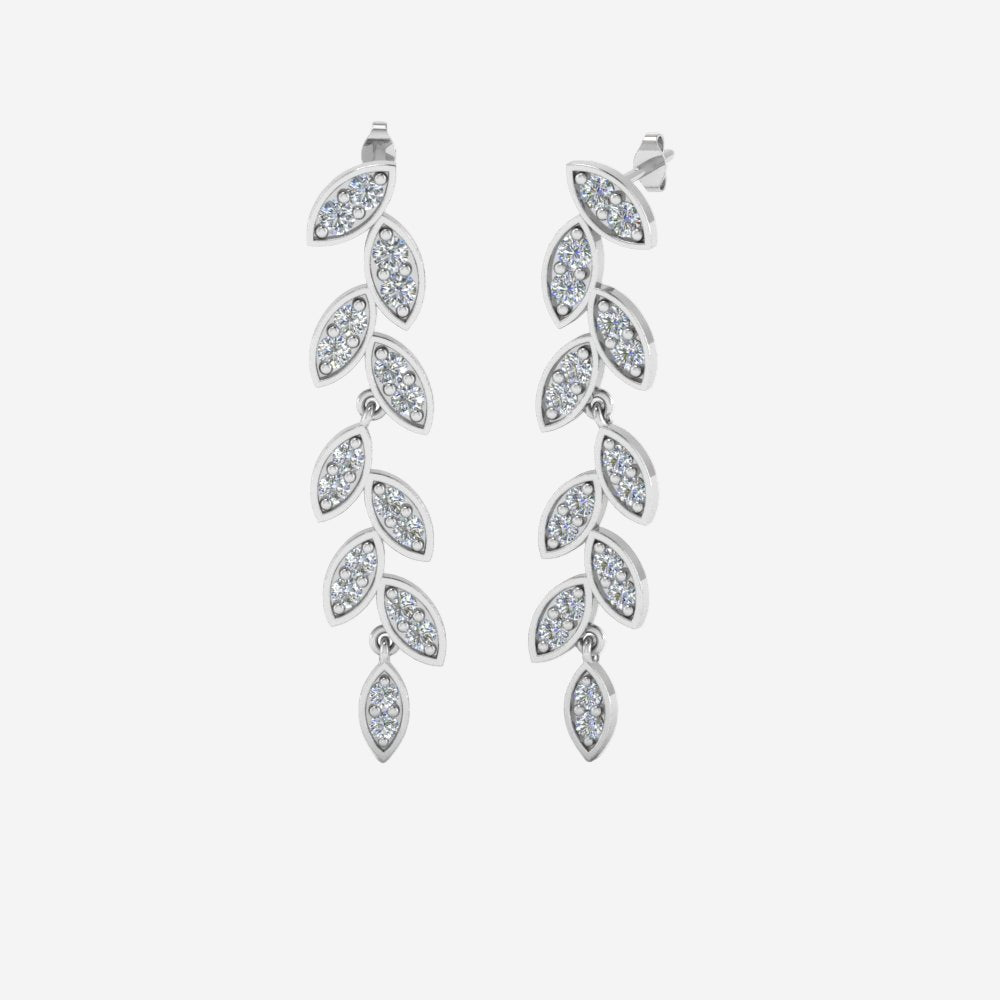 Pave Diamond Leaf Drop Earring