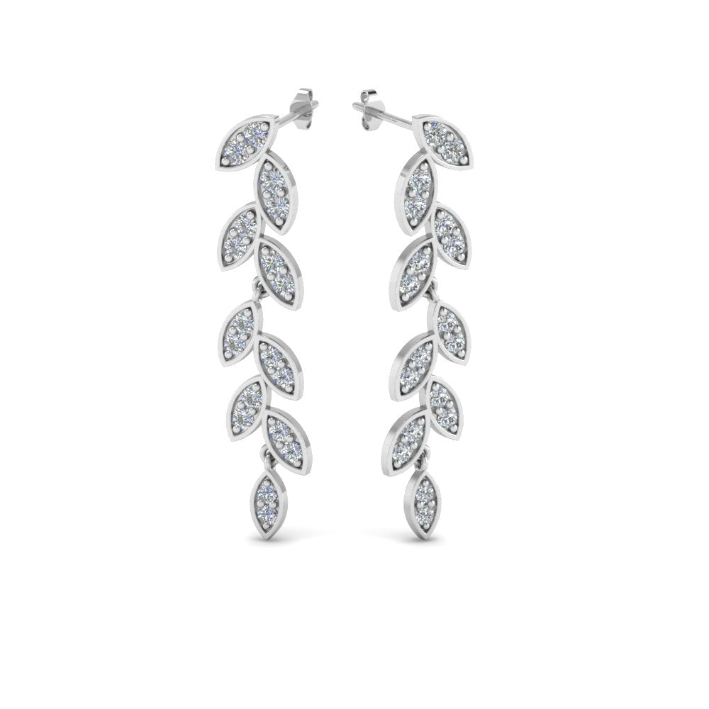 Pave Diamond Leaf Drop Earring