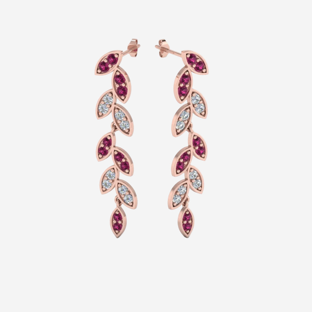 Pave Diamond Leaf Drop Earring