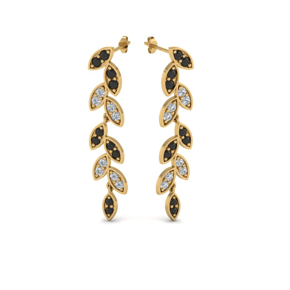 Pave Diamond Leaf Drop Earring